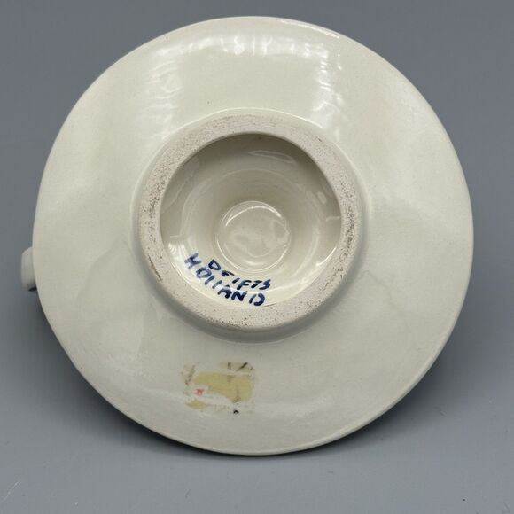 Vtg Delft Blue and White Single Taper Candle Holder Floral with Handle 4" Diam - Picture 2 of 7